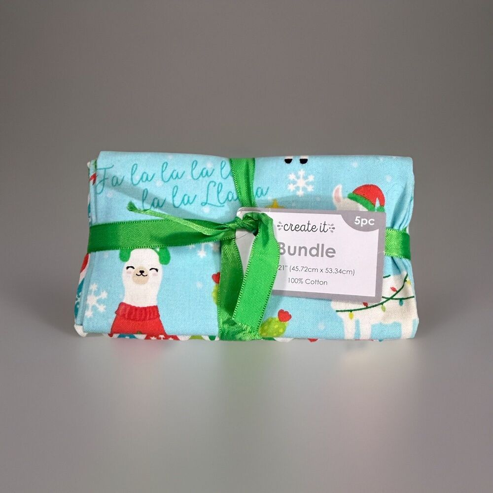 Create It Holiday Llama Five Piece Fat Quarter Fabric Bundle 18" x 21" New